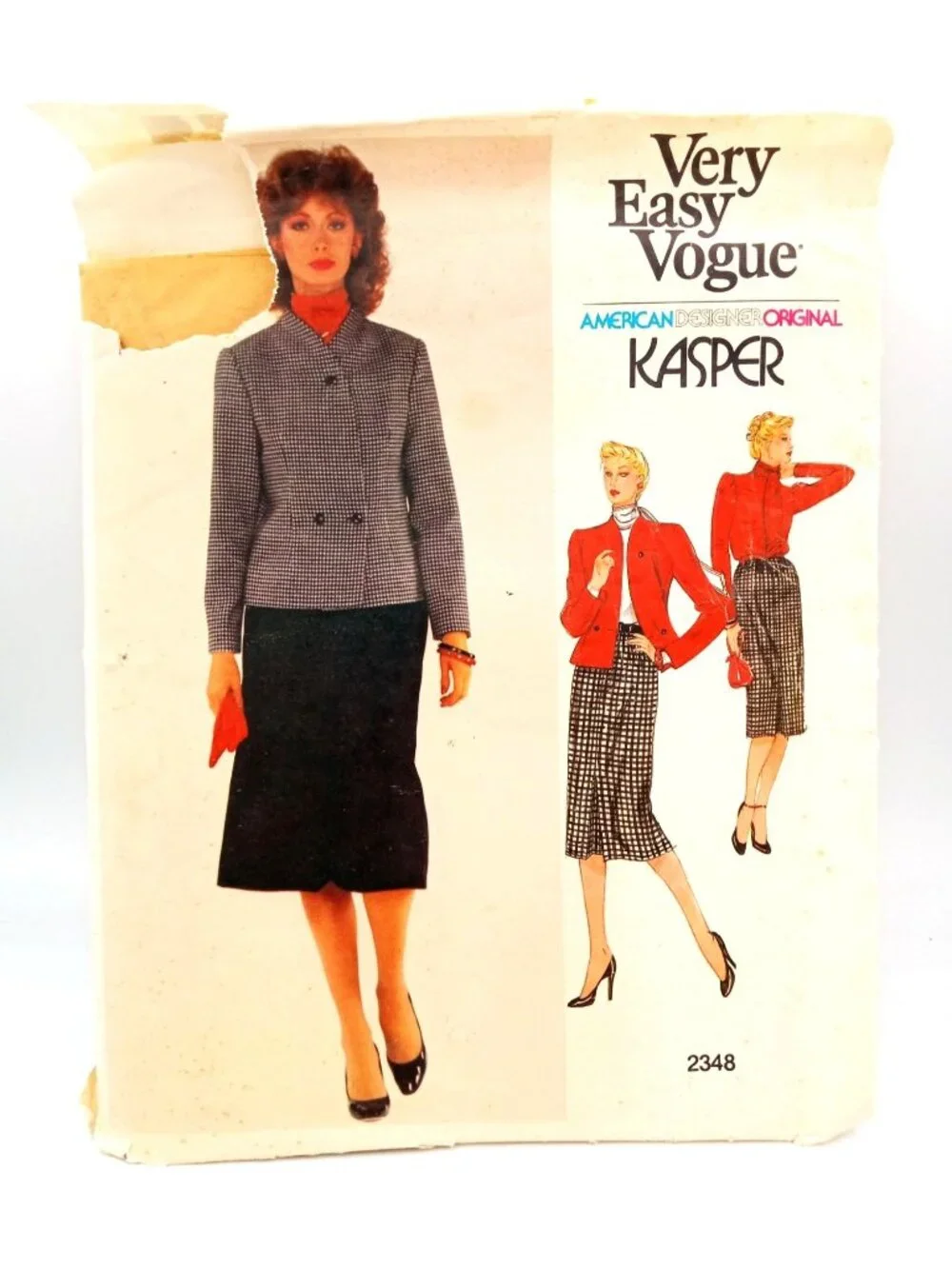 Vintage Vogue 2348 Kasper Sewing Pattern Jacket Blouse Skirt Uncut Size 8 1980